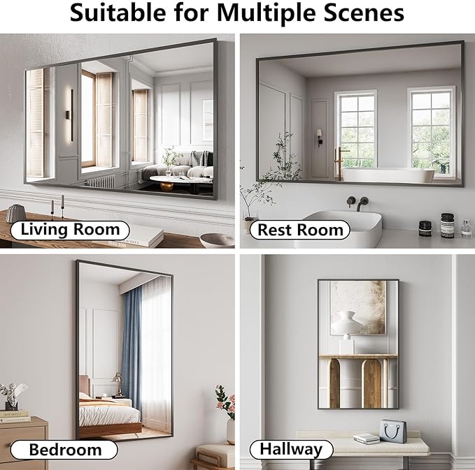Bathroom Mirror 36x48 Black Bathroom Wall-Mounted Mirrors, Modern Vanity Mirror - Image 4