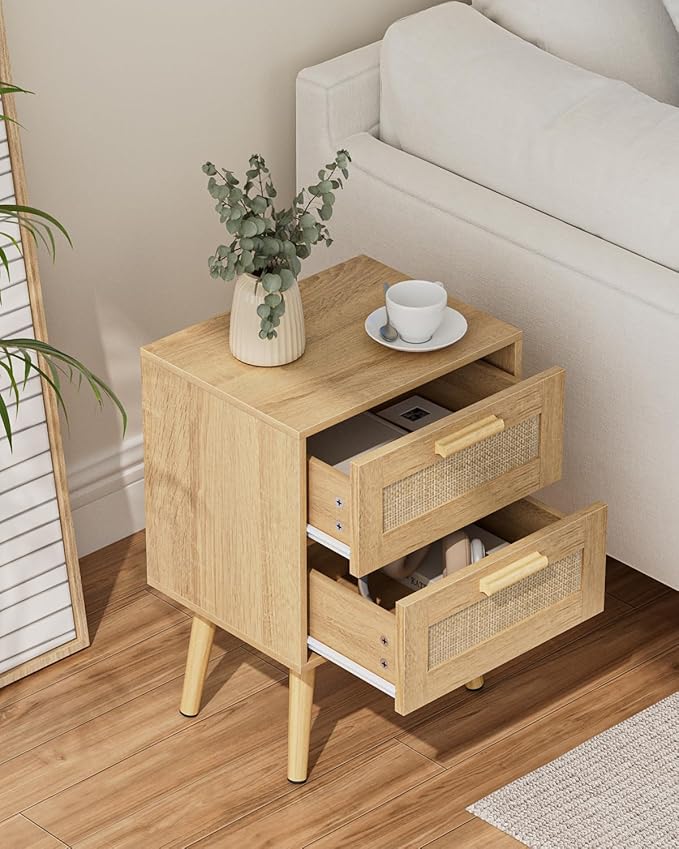 Masupu Rattan Night Stand, Modern nightstand Boho Bedside Table - Image 4