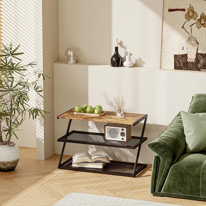 Z-Frame Shoe Rack with Wooden Top & Metal Mesh Shelves - Image 2