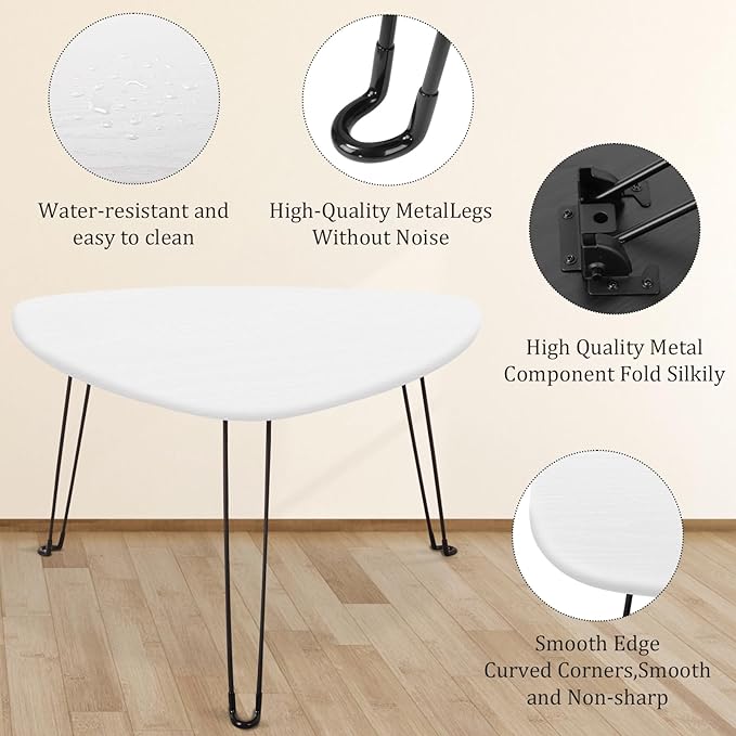 Coffee Table for Small Spaces White Folding Wooden Triangle Center Sofa Tables - Image 6