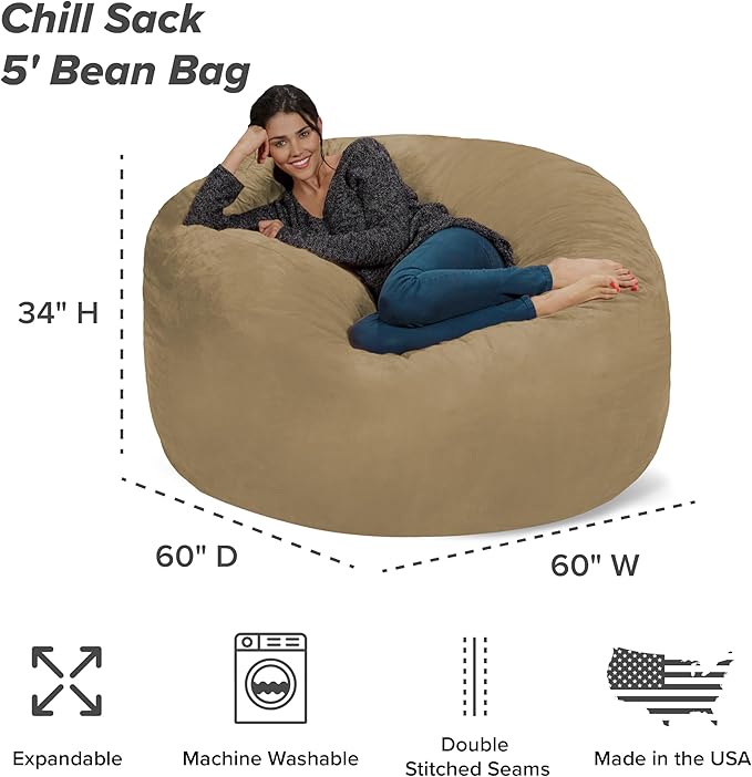 Chill Sack Bean Bag Chair: Giant 5' Memory Foam Furniture Bean Bag - Image 3
