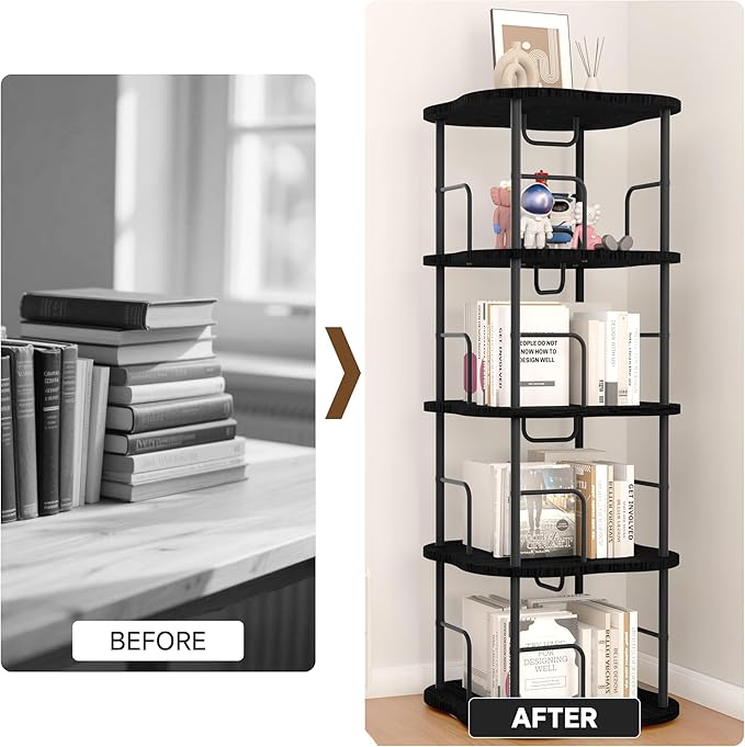 4-Tier Rotating Book Shelf, 360° Display Spinning Bookshelf Tower, Book - Image 8