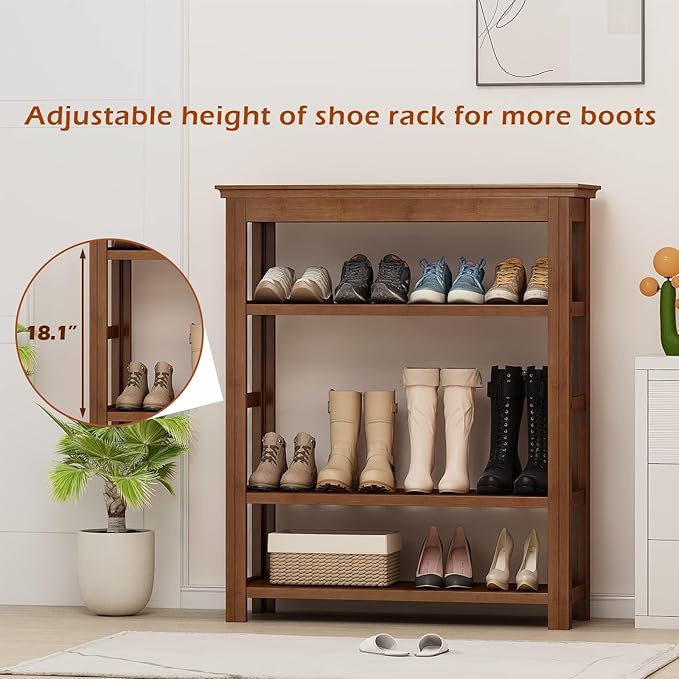 Bamworld Shoe Rack 5 Tier Wooden Storage Benches Wood Free Standing Shoe Shelf - Image 3