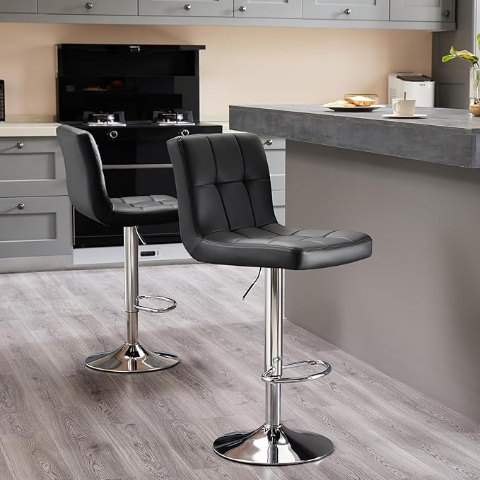 Sweetcrispy Bar Stools Set of 2, Armless PU Leather Adjustable Swivel Barstools - Image 6