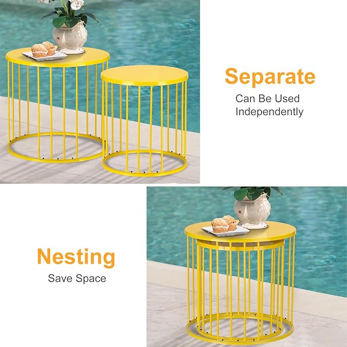 LEWIS&WAYNE Outdoor Side Table Set of 2, Metal Circle Accent End Tables - Image 6