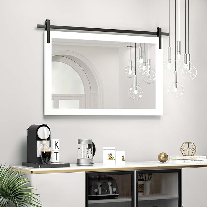 PAIHOME Large White Bathroom Mirror, Farmhouse Horizontal Rustic Square Mirror - Image 2