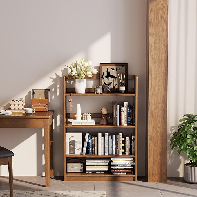 4 Tier Solid Wood Open Shelf Bookcase, Modern Wooden Display Bookshelf - Image 2