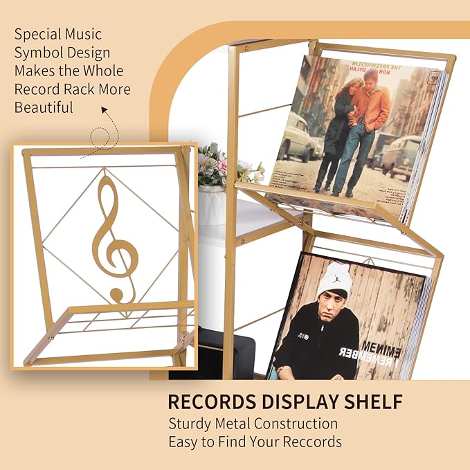 Record Player Stand with Vinyl Record Storage, Turntable Stand with 2-Tier - Image 5