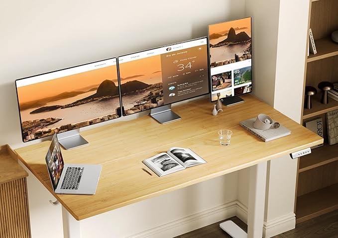 Claiks Bamboo Electric Standing Desk, Adjustable Height Stand up Desk, 55x24 - Image 2