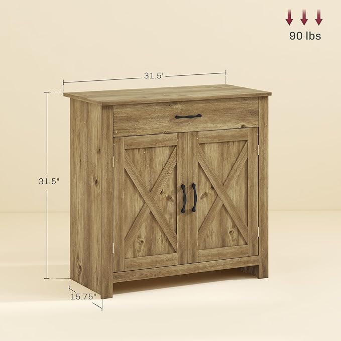 HOMCOM Farmhouse Sideboard Buffet Cabinet, Barn Door Coffee Bar Cabinet - Image 3