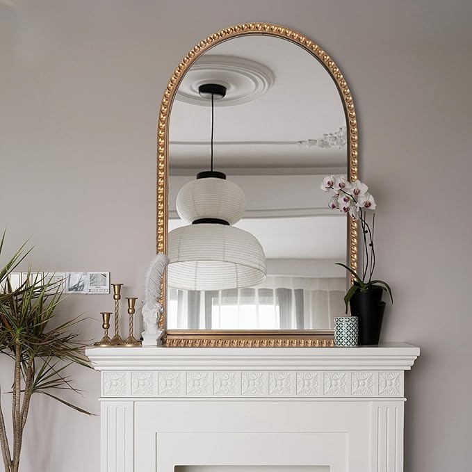 Traditional Wall Mirror Vintage Gold, Arched Vertical Mirrors - Image 3