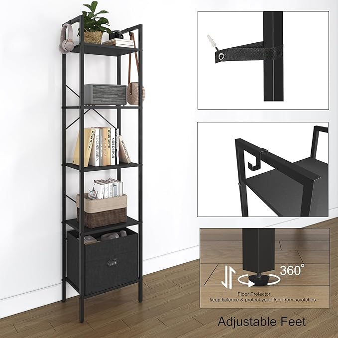 Generic 5 Tier Bookshelves, Tall Narrow Bookcases - Image 4