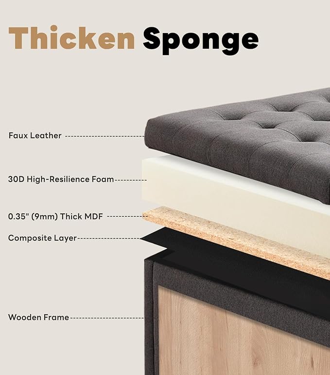 Tbfit Large Square Storage Ottoman Bench, Tufted Upholstered Coffee Table - Image 4