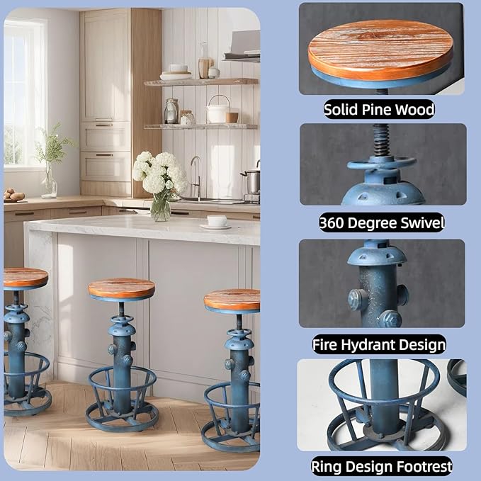 Retro Bar Stool Industrial Swivel Counter Stools - Image 5