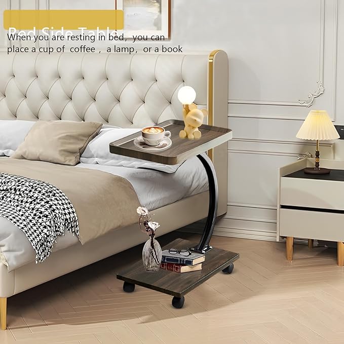 C Table End Table, 360°Swivel TV Tray Table - Image 6