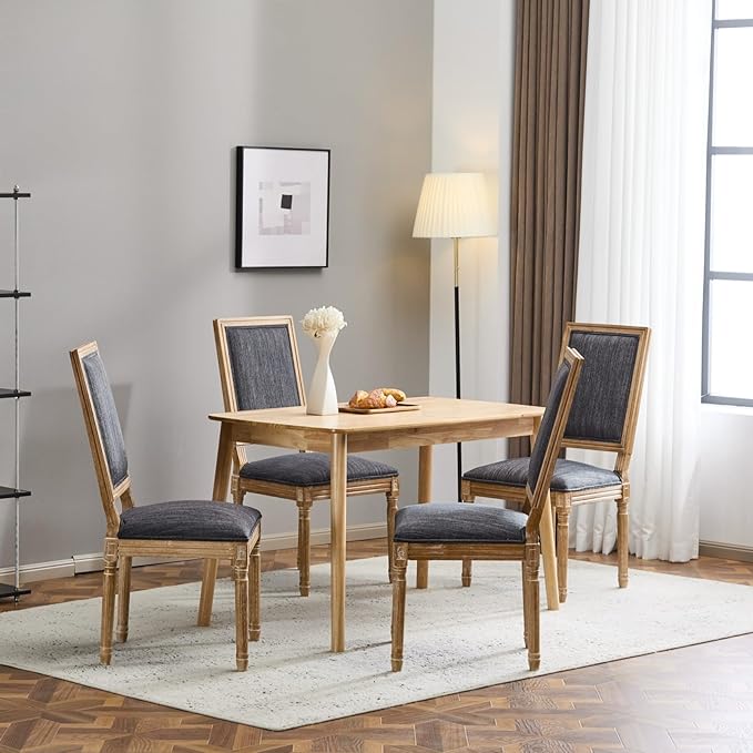 Merax Upholstered Solid Wood Dining Chairs Set of 4, French Country Style - Image 4