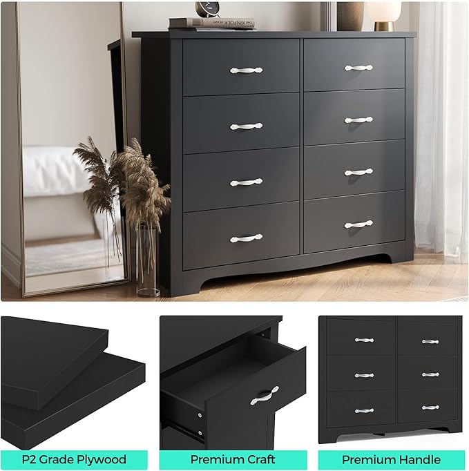 LINSY HOME 8 Drawer Double Dresser, Modern Dresser Chest - Image 4