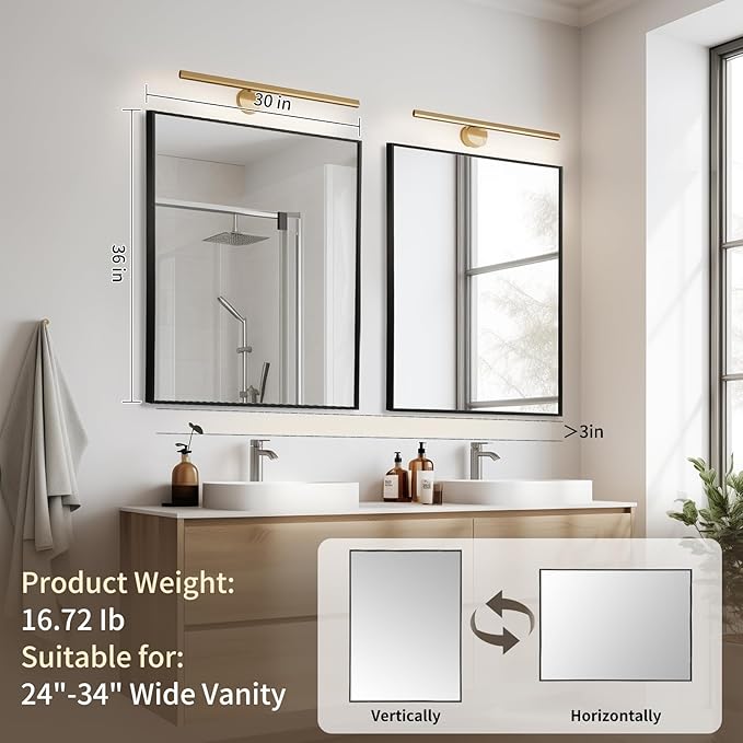 Matte Black Mirror, 30x36 Inch Aluminum Framed Rectangle Mirror, Tempered Glass - Image 6