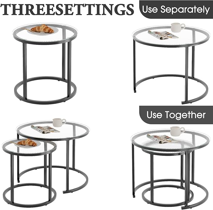 aboxoo Gold Nesting Coffee Table Set of 2, Small Glass Round Nesting Tables - Image 7