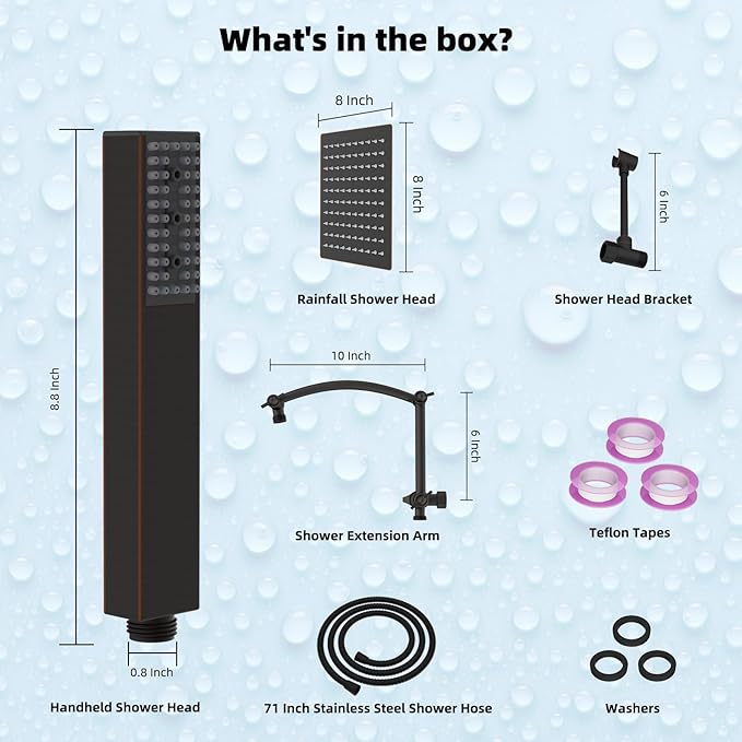Hibbent All Metal 8'' Rainfall Shower Head, Shower Head Combo, High Pressure - Image 8