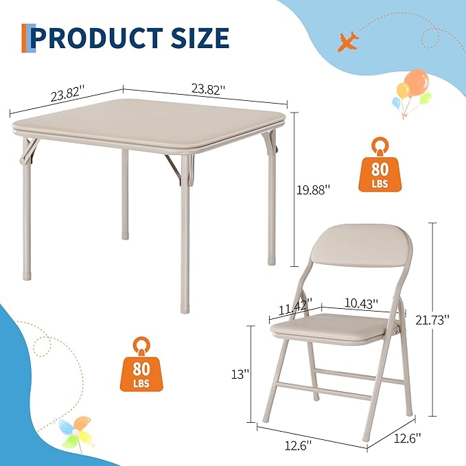 GarveeHome 3-Piece Kids Folding Table and Chairs Set, Toddlers Children's - Image 2