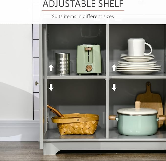 HOMCOM Sideboard with Solid Wood Countertop, Modern Kitchen Storage Cabinet - Image 5