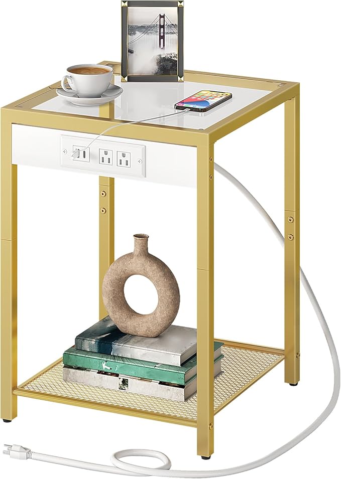 HOOBRO Side Table with Charging Station, Nightstand - Image 8