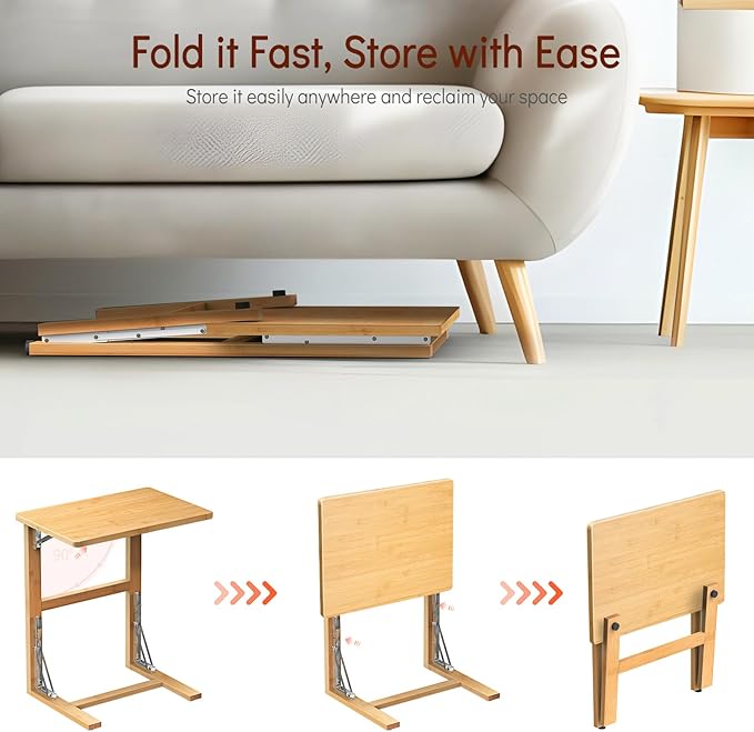 Tatub 24'' Folding TV Tray Table, Foldable C Shaped End Table Slide Under Couch - Image 7