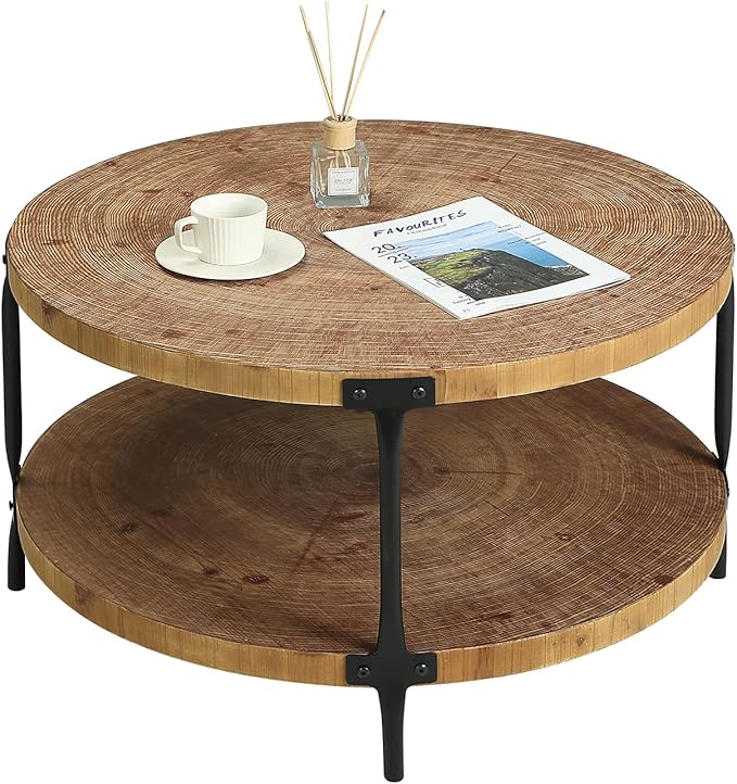 Round Boho Wood Coffee Table by Awescuti