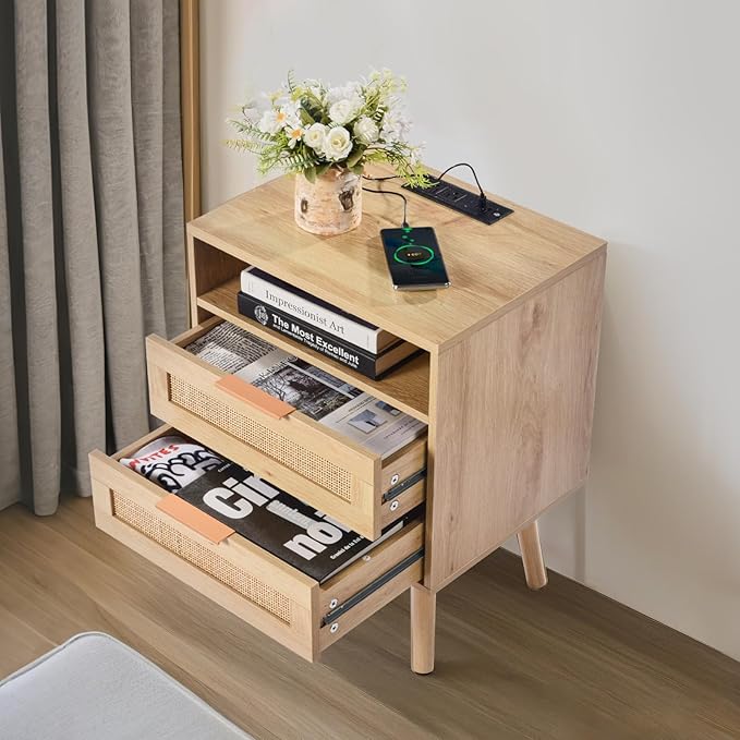 VEVOR Rattan Nightstand, Boho Bedside Table - Image 2