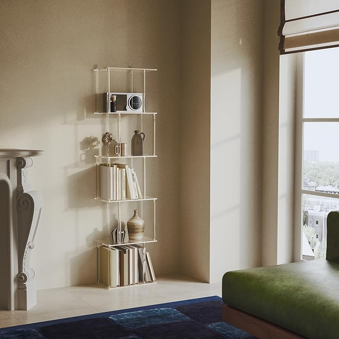 Acrylic Geometric Bookshelf for Small Spaces, 6-Tier Tall Clear S Shaped - Image 7