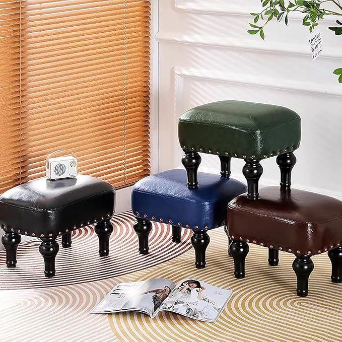 Ottoman Leather Foot Rest with Thicker Foam Padded Seat, Footstool with Wooden - Image 7