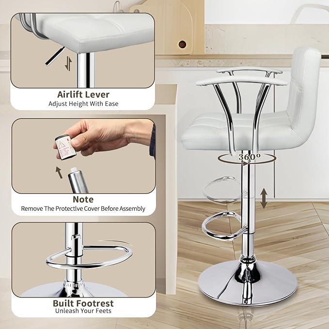 Bar Stools Set of 2, Armrest Adjustable Swivel Barstools - Image 5