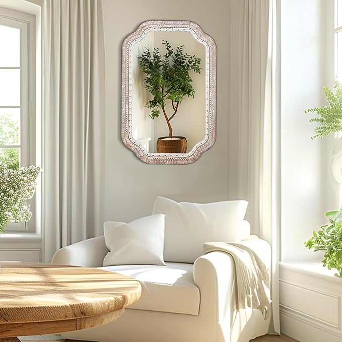 36x24 Wooden Scalloped Decorative Wall Mirror - Image 3