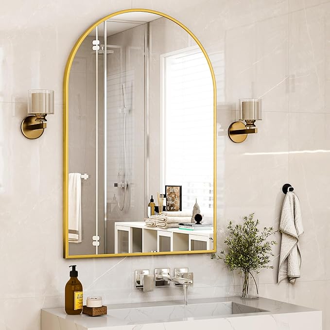 HARRITPURE Arched Wall Mirror – 30"x40" Arch Bathroom Mirror Metal Frame Vanity - Image 9