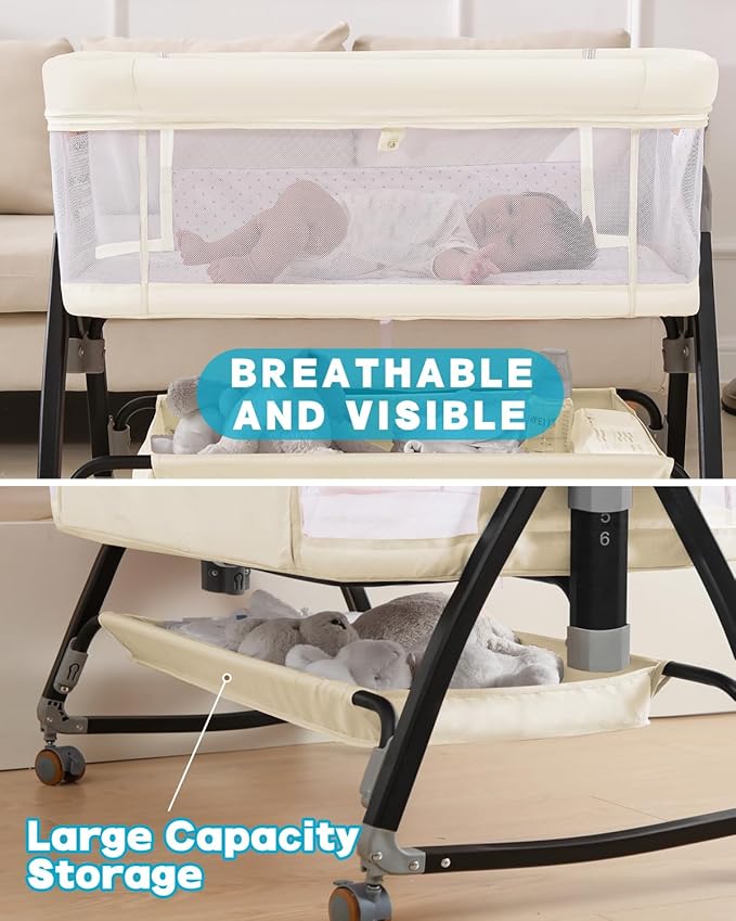 3 in 1 Baby Bassine Crib with Breathable Mesh, Bassinet Bedside Sleeper with - Image 6