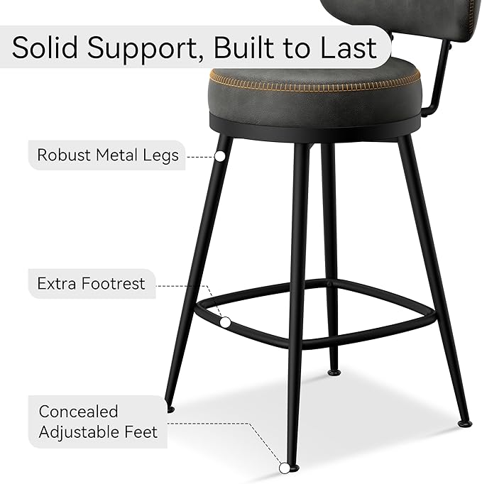 Counter Height Bar Stools, Faux Leather Kitchen Counter Stools - Image 4