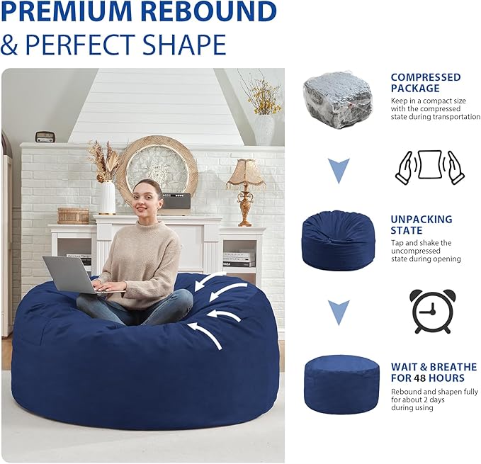 4FT Bean Bag Chair, Large Bean Bag Chairs - Image 6