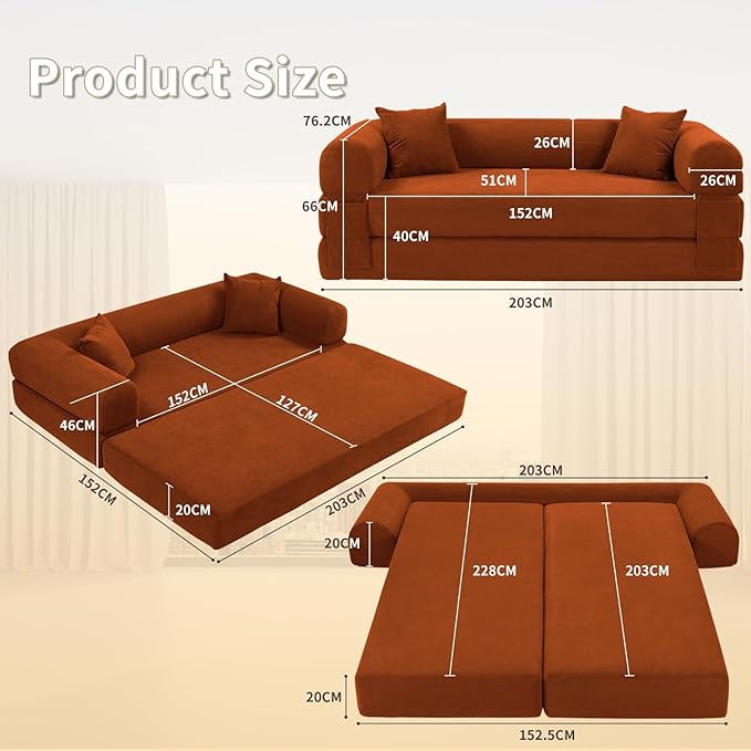80" Convertible Sofa Bed, 3-in-1 Corduroy Folding Pull Out Couch - Image 2