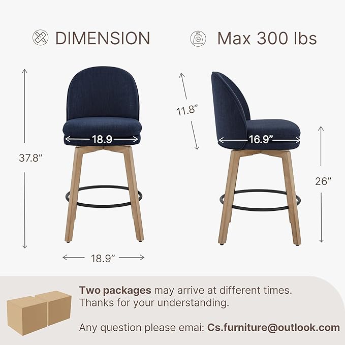 Counter Height Barstools 26 inch Upholstered Swivel Bar Stools - Image 3