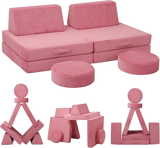 MeMoreCool Kids Couch for Playroom, Corduroy Convertible Toddler Couch by MeMoreCool