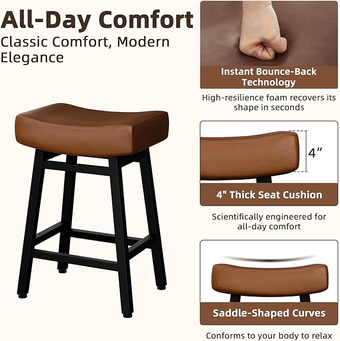 Counter Height Bar Stools Set of 2, 24 Inch Backless BarStools - Image 3
