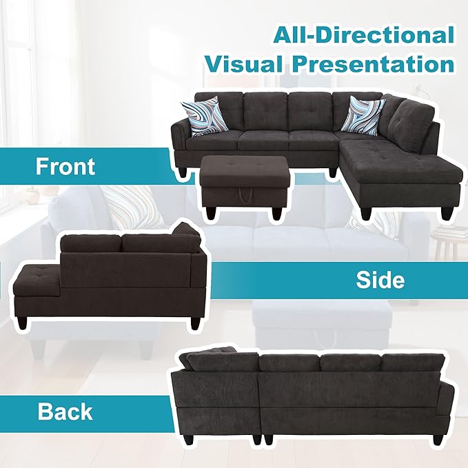 Couches for Living Room Modern L Shaped Couch Comfy Fluffy Fabric 3 Pieces - Image 6