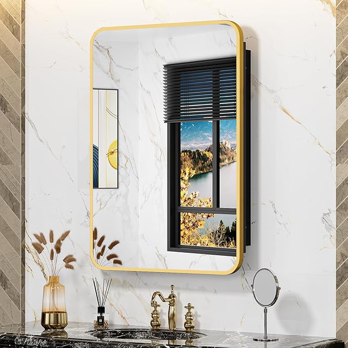 20x28 Inch Gold Recessed Medicine Cabinet by ACEMIRO