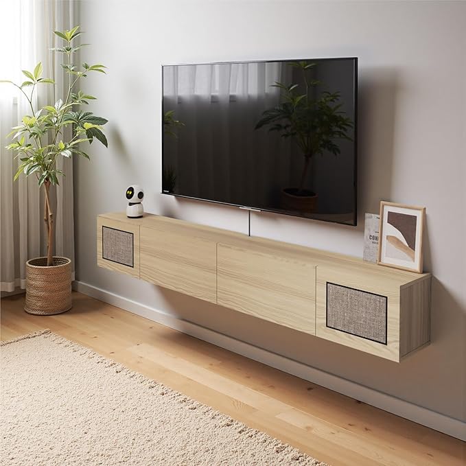 Pmnianhua Boho Floating TV Stand 70", Modern Wall Mounted Media Console by Pmnianhua