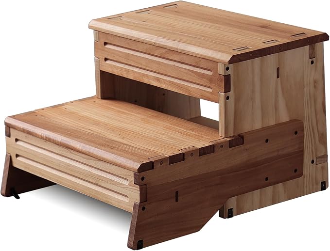 16" Wooden Two Step Stool for Adult & Kid, Deeper & Safer Bedside Steps - Image 9