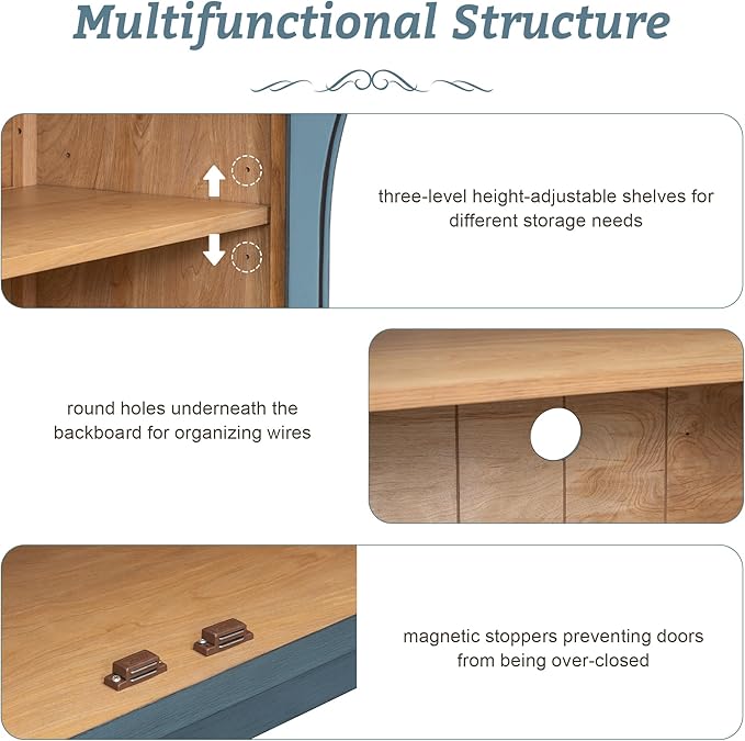 Merax Retro Buffet Sideboard, Wood Storage Cabinet - Image 6