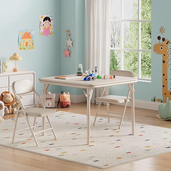 IDEALHOUSE 3 Piece Folding Kids Table and Chairs Set, Children Activity Table by IDEALHOUSE