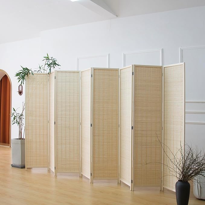 8 Panel Room Divider and Folding Panel Screen, Bamboo Panel Divider Screen by Furnnylane