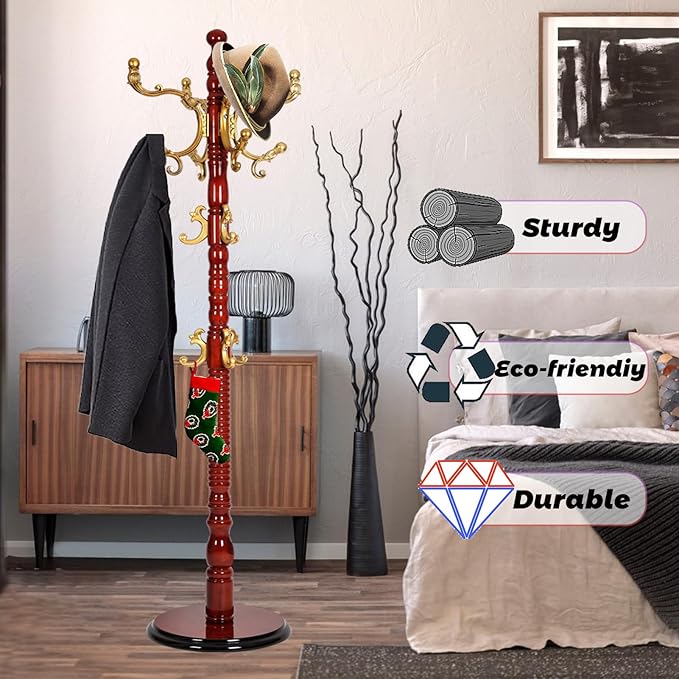 73 in Wood Coat Rack, Coat Rack Freestanding - Image 4